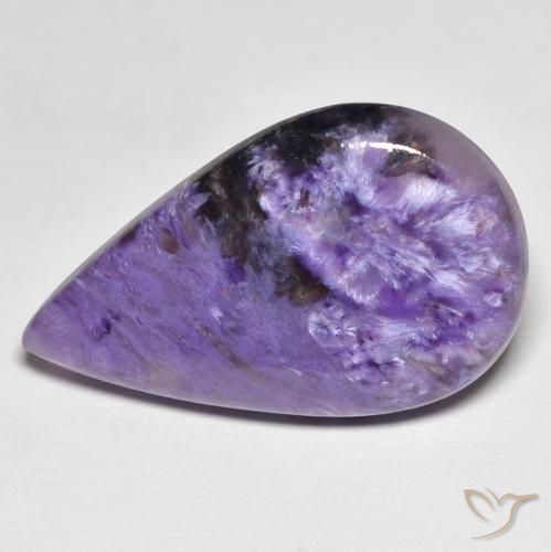 Charoïte Violet pear cabochon 24,2 x 14,8mm De Russie, poids de 11,83 ct, pierre gemme naturelle Non traité de pureté Opaque , 1 pièce de charoite, couleur : Violet moyen, dureté de Mohs de 4.5 à 5, Photo A