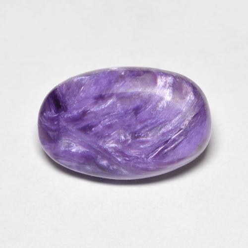 15.1 x 9.8mm Oval Violet Charoite from Russia, Weight of 5.19ct, Natural untreated Gemstone in Opaque Clarity, 1pc Oval Cabochon Charoite - Color: Medium Violet, Mohs Hardness of 4.5 - 5, Photo A