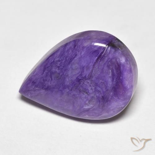 7,61 ct birnenschliff Charoit aus Russland, Größe: 16,6 x 12,2mm, Reinheit: Opaque, Garantiert echter Edelstein, 1 Stück Charoit in Samt Lila Violett Farbe, Mohs-Härte von 4,5 - 5, Photo A
