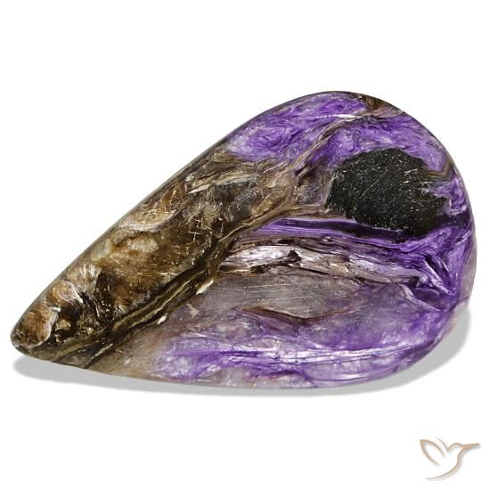 53.10 ct Violet Charoite Gemstone, Charoite Gem in Pear Cabochon Shape for Sale.