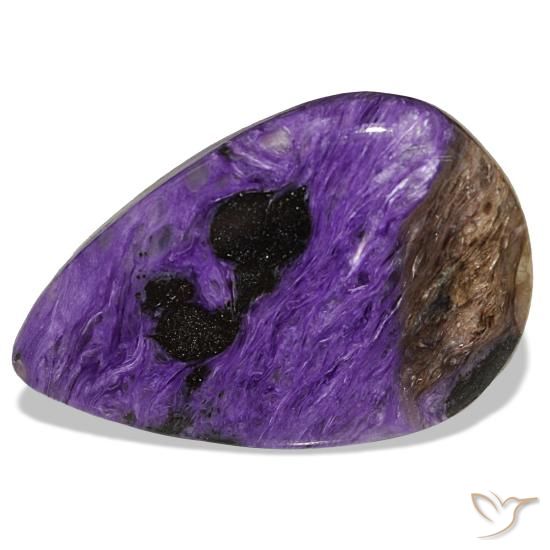 34.66 ct Violet Charoite Gemstone, Charoite Gem in Pear Cabochon Shape for Sale.