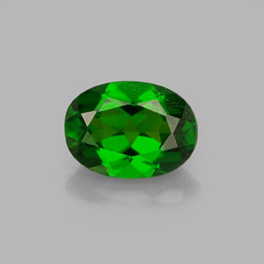 0.89 ct Green Chrome Diopside Gemstone, Chrome Diopside Gem in Oval Facet Shape for Sale.