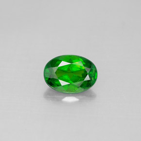 0.87 ct Green Chrome Diopside Gemstone, Chrome Diopside Gem in Oval Facet Shape for Sale.