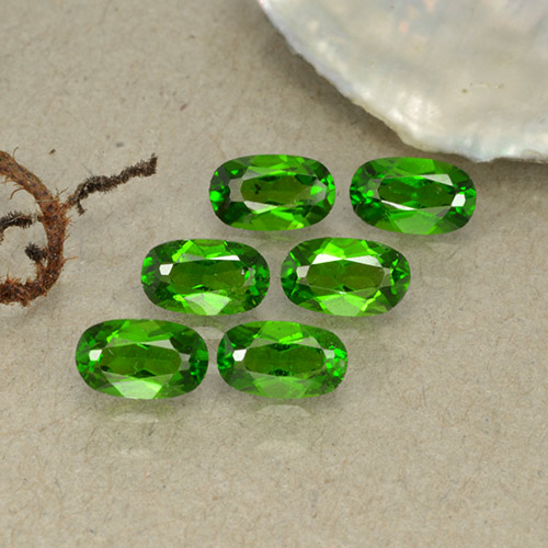 6 Stück 5 x 3mm ovaler Chromdiopsid / Set - 1,55 ct Gesamtgewicht / Durchschn. je 0,26 ct, Farbe: Grün, Mohs-Härte 5 - 6, Photo A