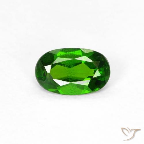 4,8 x 3mm grüner Chromdiopsid im Ovalschliff aus Russland, Gewicht 0,2 ct, Garantiert echter Edelstein in VS Reinheit, 1 Stück Chromdiopsid - die Farbe ist Dunkelgrün, Mohs-Härte von 5 - 6, Photo A