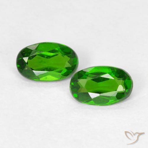 Cromodiópsido Ovalada a juego de 2 piezas en tamaño 4,7 x 2,9mm, peso 0,4 ct en total / promedio. 0,2 ct cada uno, Verde bosque claro en claridad VS, piedra preciosa natural No tratado, dureza de Mohs 5 - 6, Photo A