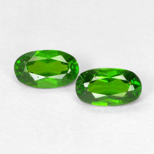 5 x 2,9mm Paar ovaler Chromdiopsid - Gewicht 0,5 ct gesamt / durchschn. 0,25 ct, Intensives Grün Farbe in VS Reinheit, natürlicher Edelstein, Mohs-Härte 5 - 6, Photo A
