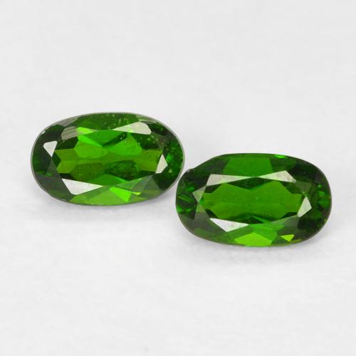 4,9 x 3mm Paar ovaler Chromdiopsid - Gewicht 0,51 ct gesamt / durchschn. 0,26 ct, Dunkelgrün Farbe in VS Reinheit, natürlicher Edelstein, Mohs-Härte 5 - 6, Photo A