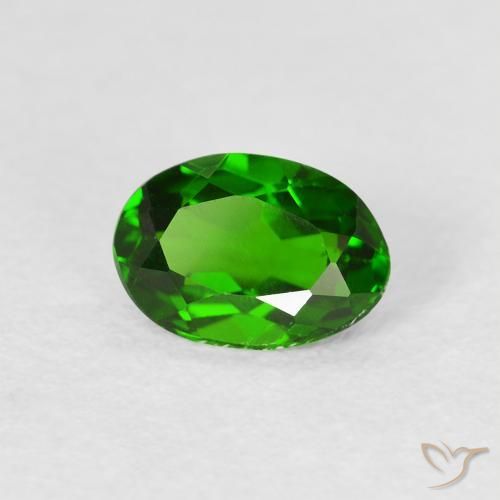 0.86 ct Green Chrome Diopside Stone, Natural Chrome Diopside in Oval Facet Shape for Sale