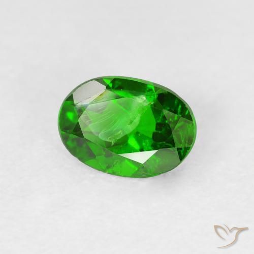 0.82 ct Green Chrome Diopside Stone, Natural Chrome Diopside in Oval Facet Shape for Sale