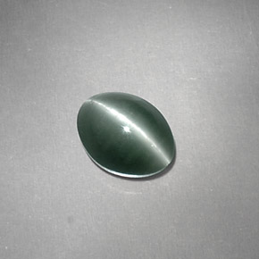 1.24 ct Green Chrysoberyl Cat's Eye Gemstone, Chrysoberyl Cat's Eye Gem in Oval Cabochon Shape for Sale.