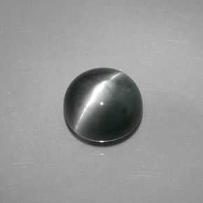 4.08 ct Green Chrysoberyl Cat's Eye Gemstone, Chrysoberyl Cat's Eye Gem in Round Cabochon Shape for Sale.