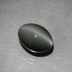 1.59 ct Gray Chrysoberyl Cat's Eye Gemstone, Chrysoberyl Cat's Eye Gem in Oval Cabochon Shape for Sale.