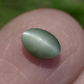 0.86 ct Green Chrysoberyl Cat's Eye Gemstone, Chrysoberyl Cat's Eye Gem in Oval Cabochon Shape for Sale.