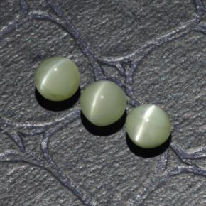 1.61 ctw Green Chrysoberyl Cat's Eye Gemstones, Chrysoberyl Cat's Eye Gems in Round Cabochon Shape for Sale.