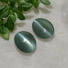 0.99 ctw Green Chrysoberyl Cat's Eye Gemstones, Chrysoberyl Cat's Eye Gems in Oval Cabochon Shape for Sale.