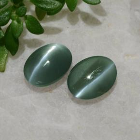 0.99 ctw Green Chrysoberyl Cat's Eye Stones, Natural Chrysoberyl Cat's Eye in Oval Cabochon Shape for Sale