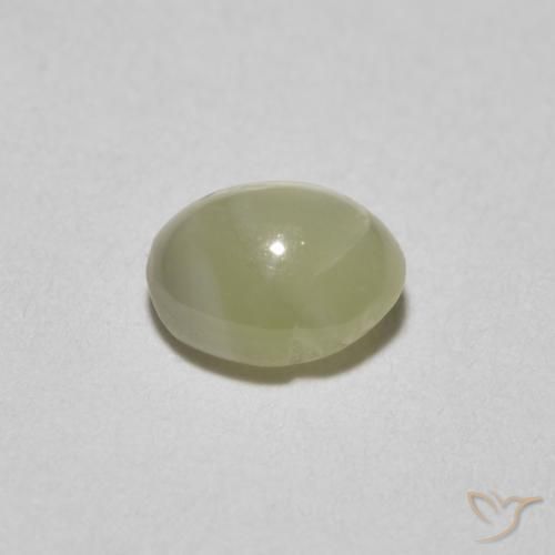 Chrysoberyl Cat's Eye Gemstone in 5.3 x 4.5 mm Size for Sale, Chrysoberyl Cat's Eye Stone in Light Greenish Yellow Color