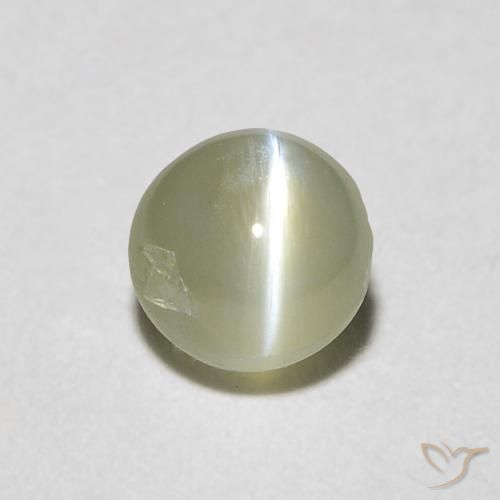 Crisoberilo Ojo de Gato Verde Cabujón Redondo de 0.48 ct de Sri Lanka, dimensión 4,1mm, piedra preciosa natural No tratado, claridad Translúcido, Crisoberilo Ojo de Gato de 1 pieza en color Verde amarillento, dureza Mohs de 8.5 Adecuado para joyas de uso diario, Photo A