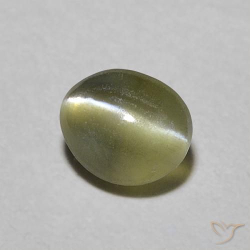 0.58 ct Green Chrysoberyl Cat's Eye Stone, Natural Chrysoberyl Cat's Eye in Oval Cabochon Shape for Sale
