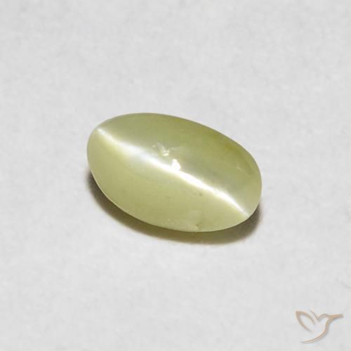 Oeil de Chat Chrysobéryl Jaune oval cabochon 4,4 x 2,6mm du Sri Lanka, poids de 0,3 ct, pierre gemme naturelle Non traité de pureté Opaque , 1 pièce Oeil de Chat Chrysobéryl, couleur : Jaune citron, dureté de Mohs de 8.5 convient aux bijoux de tous les jours, pierre de sagesse, Photo A