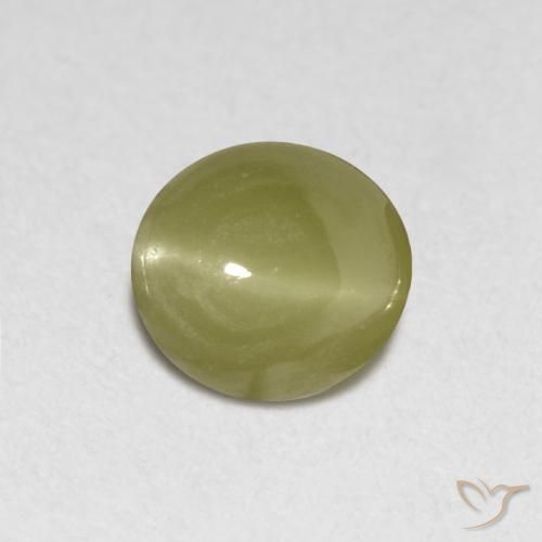 Oeil de Chat Chrysobéryl Jaune oval cabochon 4,2 x 4mm du Sri Lanka, poids de 0,4 ct, pierre gemme naturelle Non traité de pureté Translucide, 1 pièce Oeil de Chat Chrysobéryl, couleur : Jaune moelleux, dureté de Mohs de 8.5 convient aux bijoux de tous les jours, pierre de sagesse, Photo A
