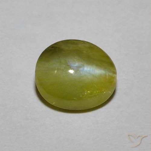 1.21 ct Green Chrysoberyl Cat's Eye Gemstone, Chrysoberyl Cat's Eye Gem in Oval Cabochon Shape for Sale.