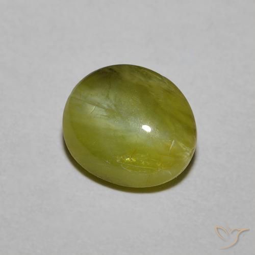 1.21 ct Green Chrysoberyl Cat's Eye Stone, Natural Chrysoberyl Cat's Eye in Oval Cabochon Shape for Sale