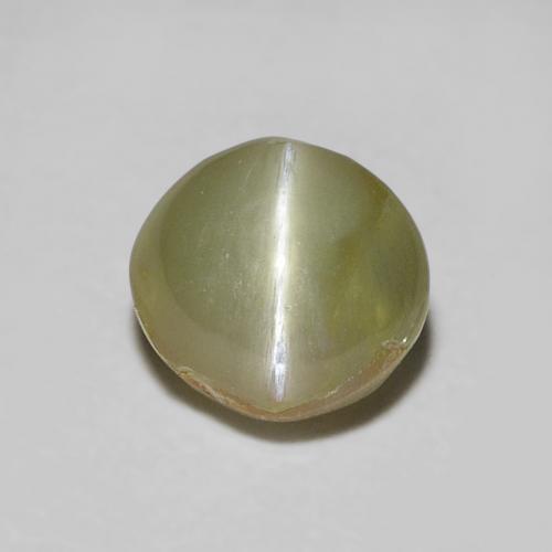 Oeil de Chat Chrysobéryl Vert oval cabochon 5,7 x 5,4mm du Sri Lanka, poids de 1,2 ct, pierre gemme naturelle Non traité de pureté Translucide, 1 pièce Oeil de Chat Chrysobéryl, couleur : Vert jaunâtre, dureté de Mohs de 8.5 convient aux bijoux de tous les jours, pierre de sagesse, Photo A