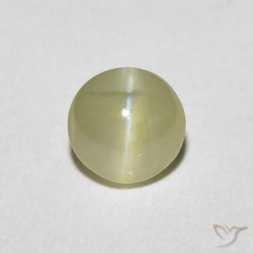 0.59 ct Green Chrysoberyl Cat's Eye Gemstone, Chrysoberyl Cat's Eye Gem in Oval Cabochon Shape for Sale.