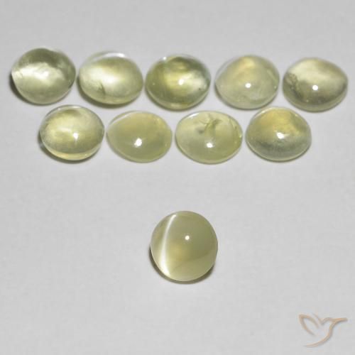 3.73 ctw Yellow Chrysoberyl Cat's Eye Stones, Natural Chrysoberyl Cat's Eye in Round Cabochon Shape for Sale