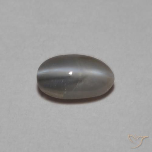 Crisoberilo Ojo de Gato Gris Cabujón Óvalo de 4,7 x 2,9mm de Sri Lanka, peso de 0.26 ct, piedra preciosa natural No tratado en claridad Opaco, Crisoberilo Ojo de Gato de 1 pieza - Color: Gris plateado, dureza Mohs de 8.5 Adecuado para joyas de uso diario, Photo A