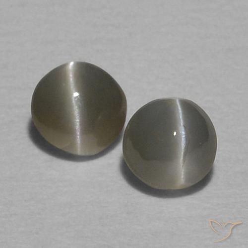 0.37 ctw Gray Chrysoberyl Cat's Eye Gemstones, Chrysoberyl Cat's Eye Gems in Round Cabochon Shape for Sale.
