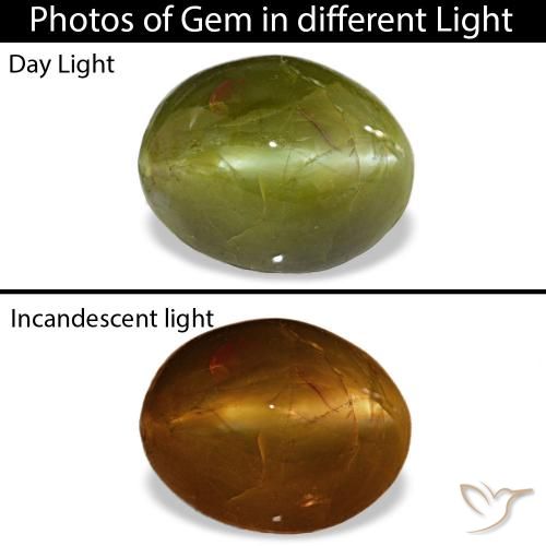 7.16 ct Green Chrysoberyl Cat's Eye Gemstone, Chrysoberyl Cat's Eye Gem in Oval Cabochon Shape for Sale.