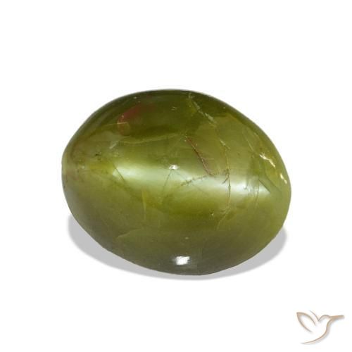 7.16 ct Green Chrysoberyl Cat's Eye Stone, Natural Chrysoberyl Cat's Eye in Oval Cabochon Shape for Sale