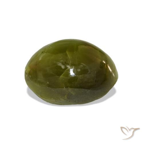Chrysoberyl Cat's Eye Gemstone in 11 x 9 mm (calibrated) Size for Sale, Chrysoberyl Cat's Eye Stone in Warm Green Color