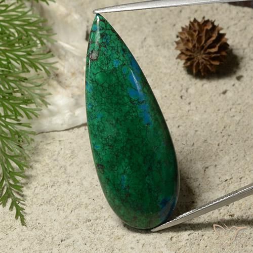 Chrysocolle Multicolore Poire 46,5 x 17,3mm d'Australie, poids de 45,74 ct, pierre gemme naturelle Non traité de pureté Opaque , 1 pièce de chrysocolle pear cabochon, couleur : Multicolore, dureté de Mohs de 2 à 4, Photo A