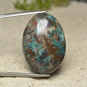 30.82 ct Multicolor Chrysocolla Gemstone, Chrysocolla Gem in Oval Cabochon Shape for Sale.