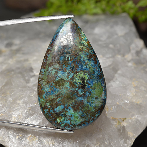 Multicolor Chrysocolla Gema - 50ct Cabujón Pera (ID: 498355)