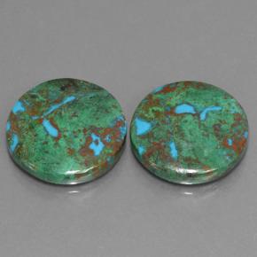21.04 ctw Multicolor Chrysocolla Stones, Natural Chrysocolla in Round Cabochon Shape for Sale