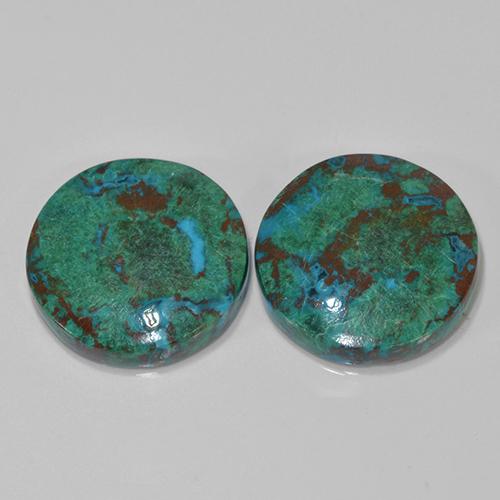 Coppia Crisocolla Rotondo abbinata 18,5mm - Peso 24,55 ct totali / media. 12,28 ct ciascuno, pietra preziosa naturale non trattati, colore Multicolore in purezza Opaque, durezza Mohs 2 - 4, Photo A