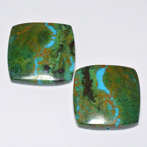20.05 ctw Multicolor Chrysocolla Gemstones, Chrysocolla Gems in Cushion Cabochon Shape for Sale.