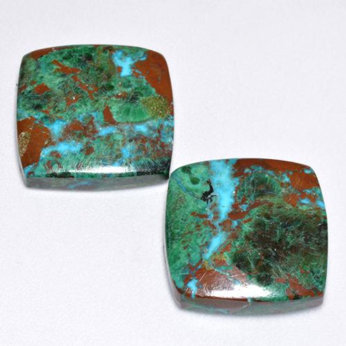15.00 ctw Multicolor Chrysocolla Gemstones, Chrysocolla Gems in Cushion Cabochon Shape for Sale.