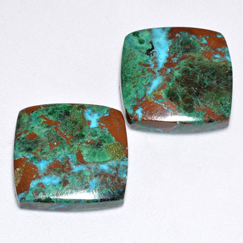 15.00 ctw Multicolor Chrysocolla Stones, Natural Chrysocolla in Cushion Cabochon Shape for Sale