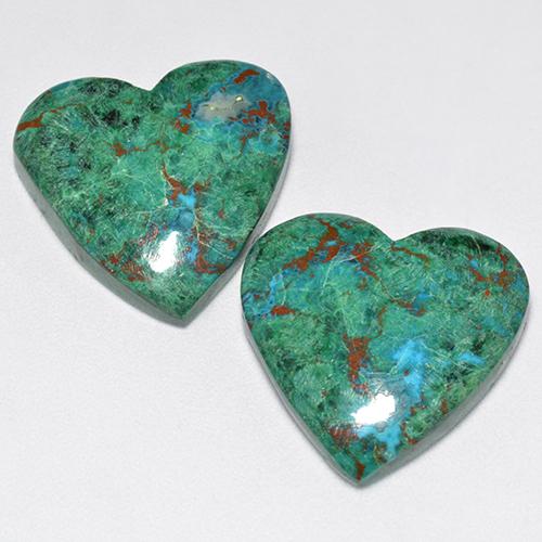 21.18 ctw Multicolor Chrysocolla Gemstones, Chrysocolla Gems in Heart Cabochon Shape for Sale.
