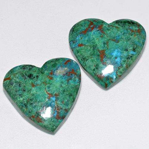 21.18 ctw Multicolor Chrysocolla Stones, Natural Chrysocolla in Heart Cabochon Shape for Sale