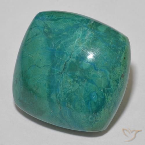 Chrysocolle Multicolore Coussin 21,8 x 21,2mm d'Australie, poids de 33,7 ct, pierre gemme naturelle Non traité de pureté Opaque , 1 pièce de chrysocolle cushion cabochon, couleur : Multicolore, dureté de Mohs de 2 à 4, Photo A