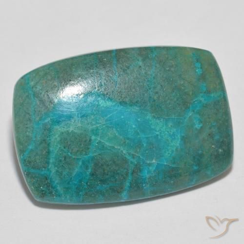 12.42ct Cushion Medium Bluish Green Chrysocolla from Australia, Dimension 23.5 x 16.3mm, Natural untreated Gemstone, Opaque Clarity, 1pc Cushion Cabochon Chrysocolla, Mohs Hardness of 2 - 4, Photo A