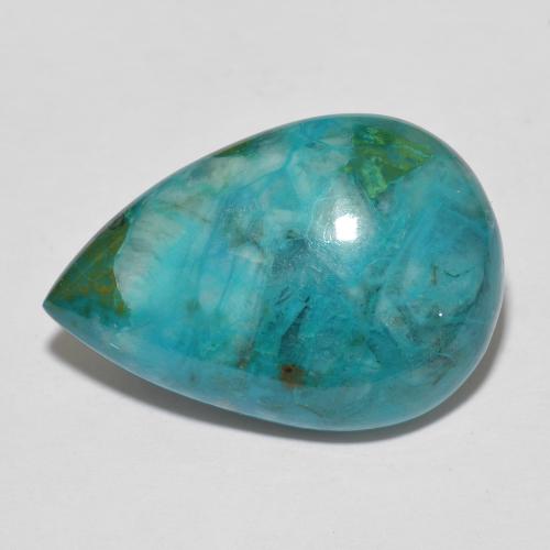 Chrysocolle Turquoise pear cabochon 11,9 ct d'Australie, dimension 21,1 x 14,4mm, pierre gemme naturelle Non traité, pureté Opaque , 1 pièce Chrysocolle de couleur Sarcelle moyen, dureté Mohs de 2 à 4, Photo A