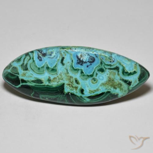 Chrysocolle Multicolore Marquise 42,6 x 17,3mm d'Australie, poids de 28,42 ct, pierre gemme naturelle Non traité de pureté Opaque , 1 pièce de chrysocolle marquise cabochon, couleur : Multicolore, dureté de Mohs de 2 à 4, Photo A